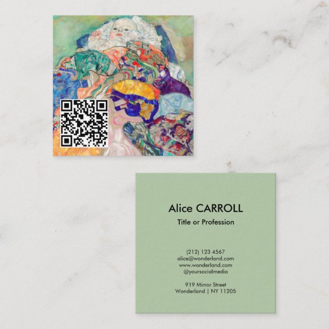 Gustav Klimt - Baby / Cradle - QR Code Square Business Card (Front/Back)