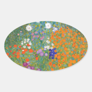 Gustav Klimt // Bauerngarten // Farm Garden Oval Sticker