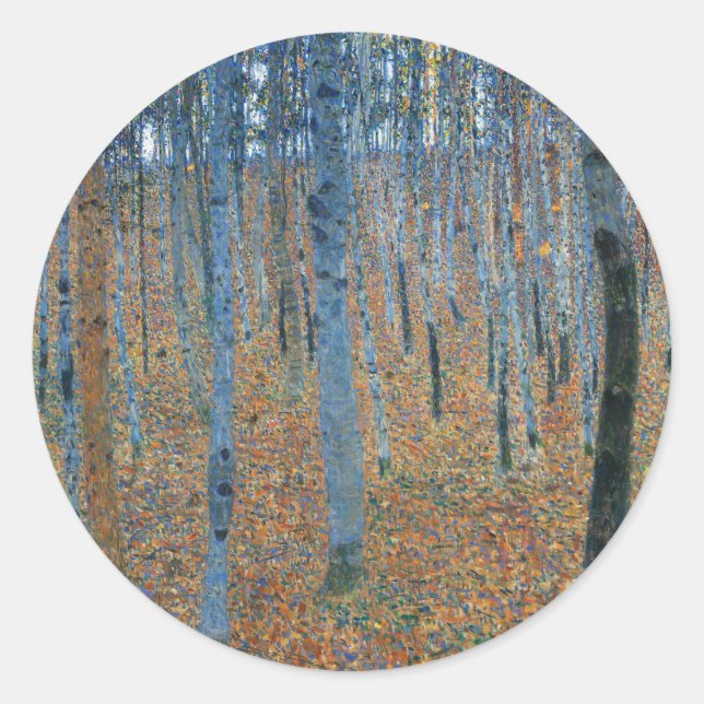 Gustav Klimt Beech Tree Forest Grove Classic Round Sticker (Front)