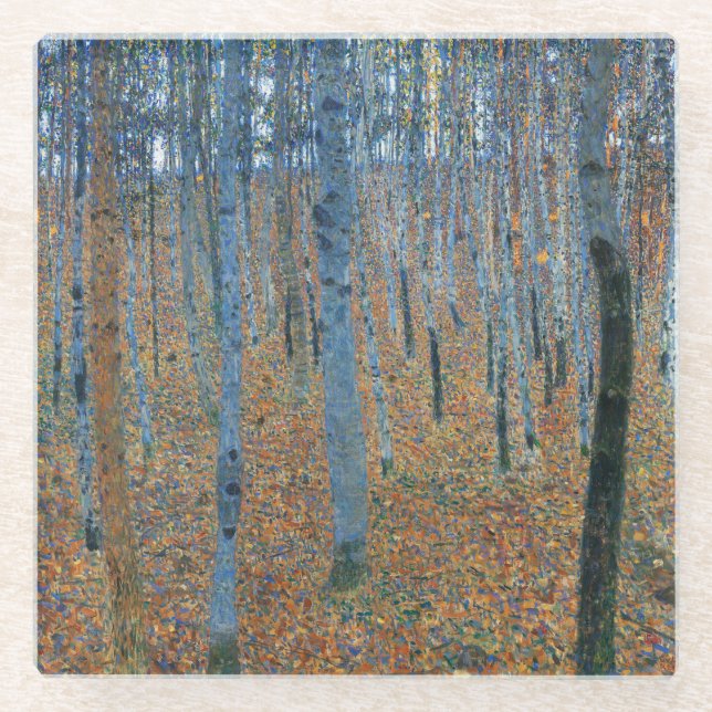 Gustav Klimt Beech Tree Forest Grove Glass Coaster (Front)