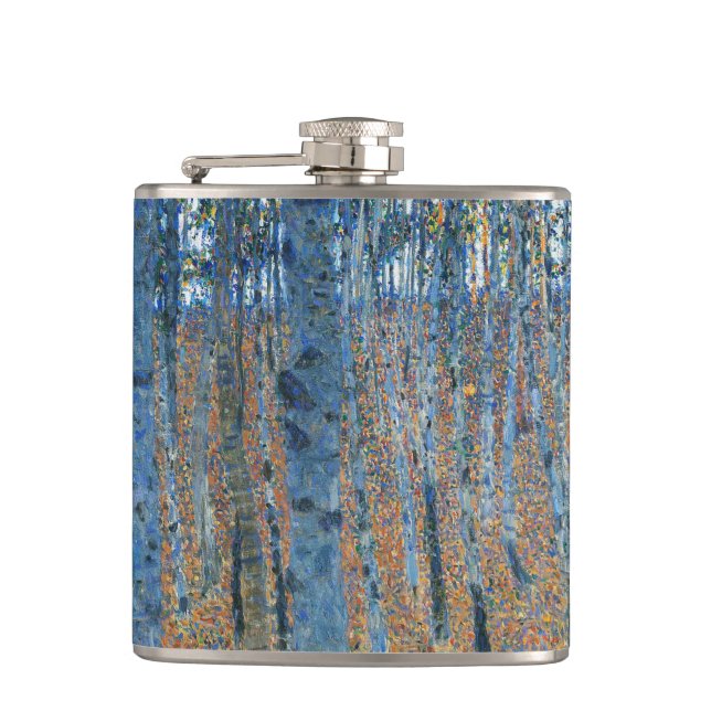 Gustav Klimt Beech Tree Forest Grove Hip Flask (Front)