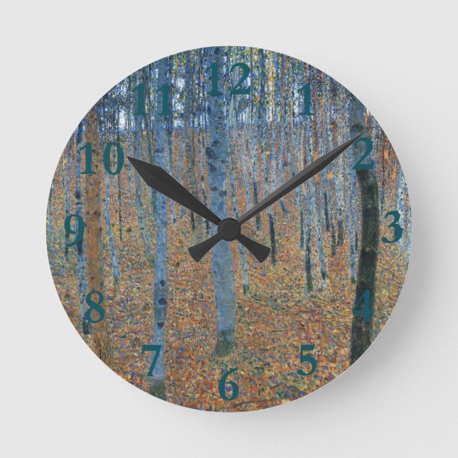 Gustav Klimt Beech Tree Forest Grove Round Clock (Front)