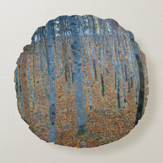 Gustav Klimt Beech Tree Forest Grove Round Pillow (Front)