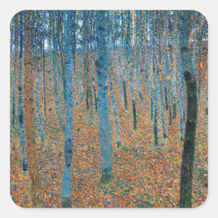Gustav Klimt Beech Tree Forest Grove Square Sticker