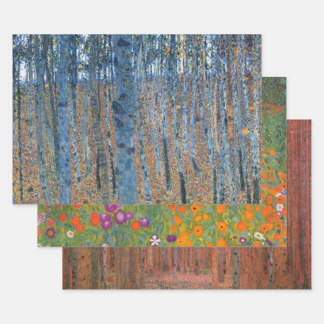 Gustav Klimt Beech Tree Forest Grove Wrapping Paper Sheet (Set)