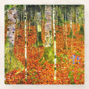 Gustav Klimt Birch Trees Glass Coaster
