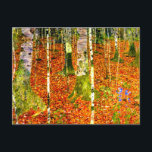 Gustav Klimt Birch Trees Postcard<br><div class="desc">Postcard featuring Gustav Klimt’s painting Farmhouse with Birch Trees (1903). An autumnal landscape of orange leaves in a birch forest with beautiful blue flowers. A wonderful gift for fans of Art Nouveau and Austrian art.</div>