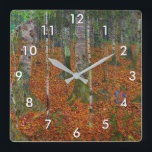 Gustav Klimt - Birch Wood Square Wall Clock<br><div class="desc">Birch Wood - Gustav Klimt,  Oil on Canvas,  1903</div>