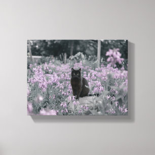 Gustav Klimt Black Cat In a Flower Garden, Cat Art Canvas Print
