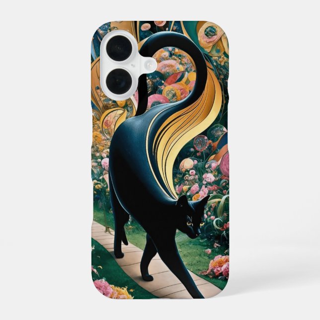 Gustav Klimt Black Cat In a Flower Garden, Cat Art iPhone 16 Case (Back)