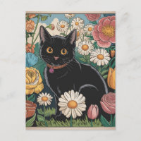 Gustav Klimt Black Cat In a Flower Garden, Cat Art