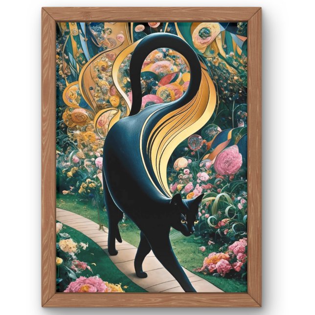Gustav Klimt Black Cat In a Flower Garden, Cat Art Poster (Creator Uploaded)