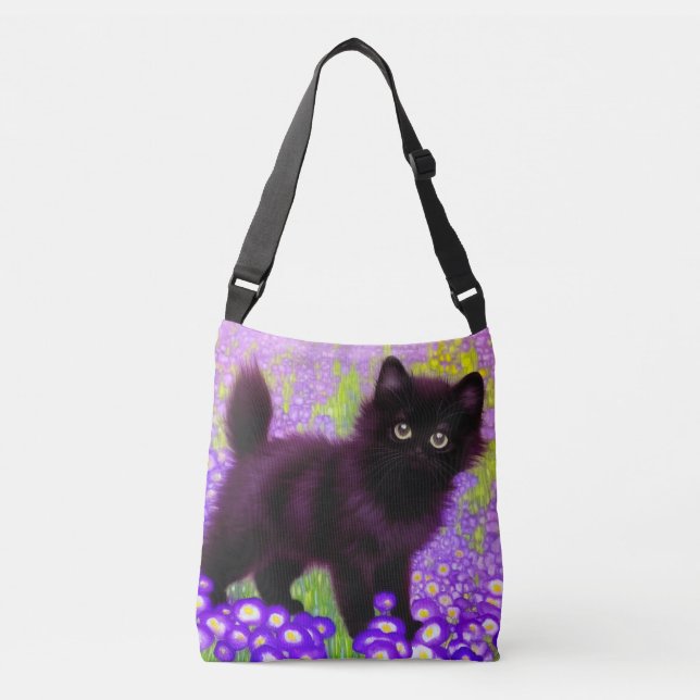 Gustav Klimt Black Kitten Crossbody Bag (Front)