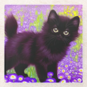 Gustav Klimt Black Kitten Glass Coaster