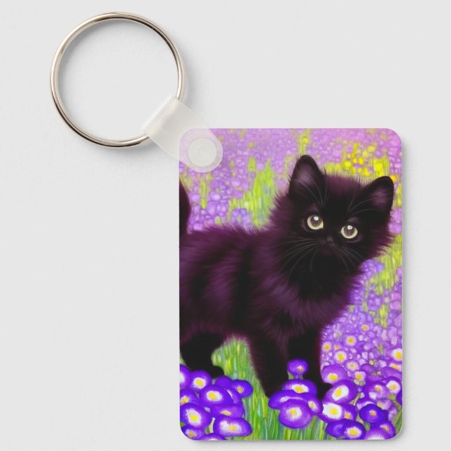 Gustav Klimt Black Kitten Keychain (Front)