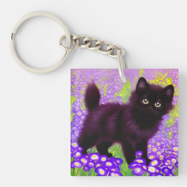 Gustav Klimt Black Kitten Keychain (Front)