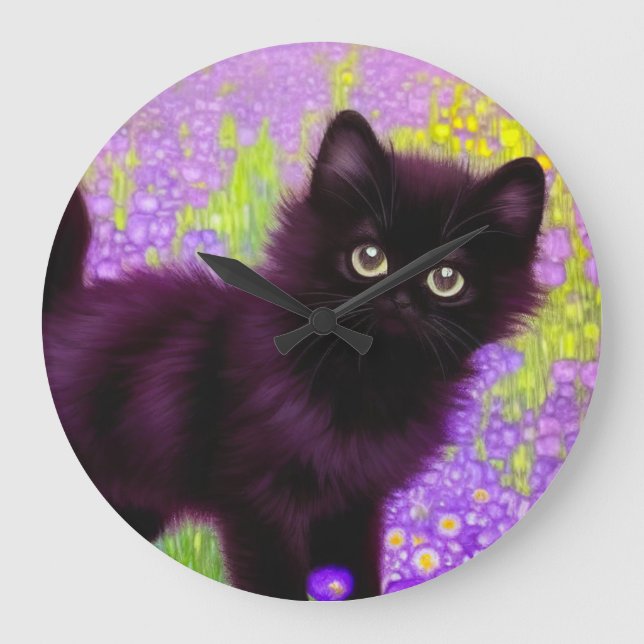 Gustav Klimt Black Kitten Large Clock (Front)