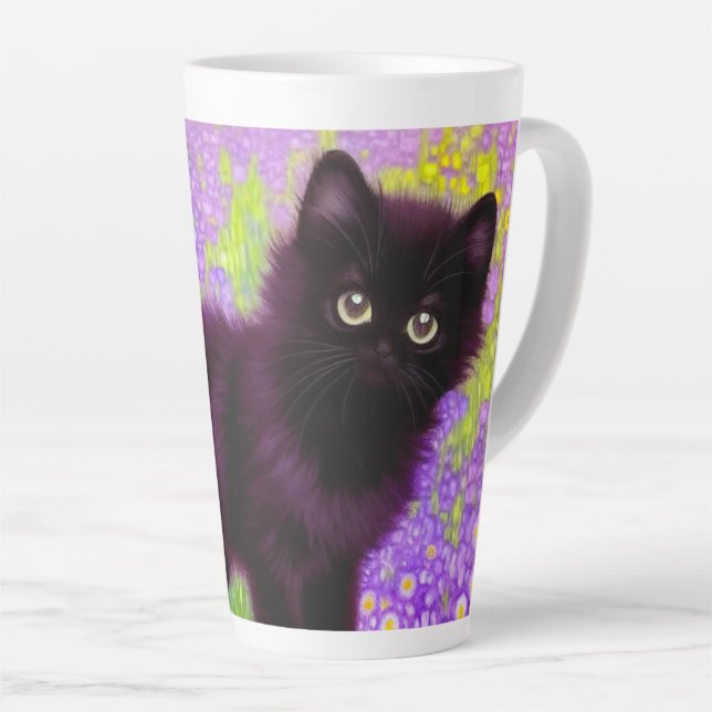 Gustav Klimt Black Kitten Latte Mug (Right Angle)