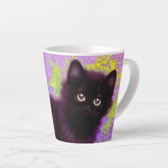 Gustav Klimt Black Kitten Latte Mug (Right Angle)