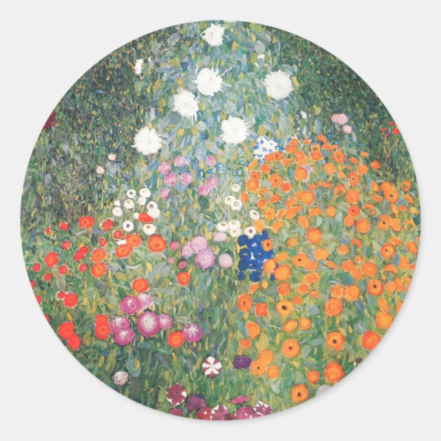 Gustav Klimt Blumengarten Classic Round Sticker (Front)