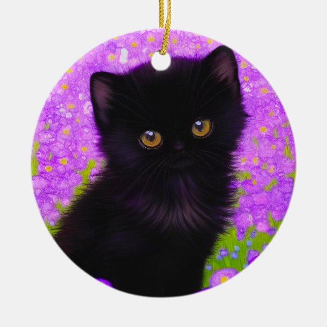 Gustav Klimt Cat Ceramic Ornament (Front)