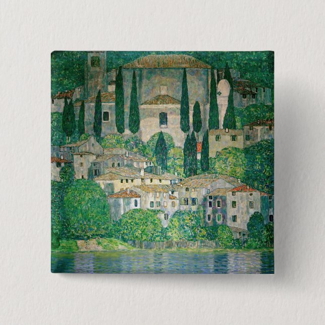 Gustav Klimt - Church in Cassone 2 Inch Square Button (Front)