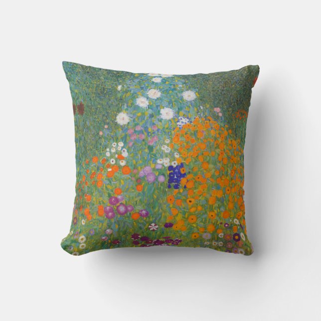 Gustav Klimt Cottage Garden Vintage Throw Pillow (Front)
