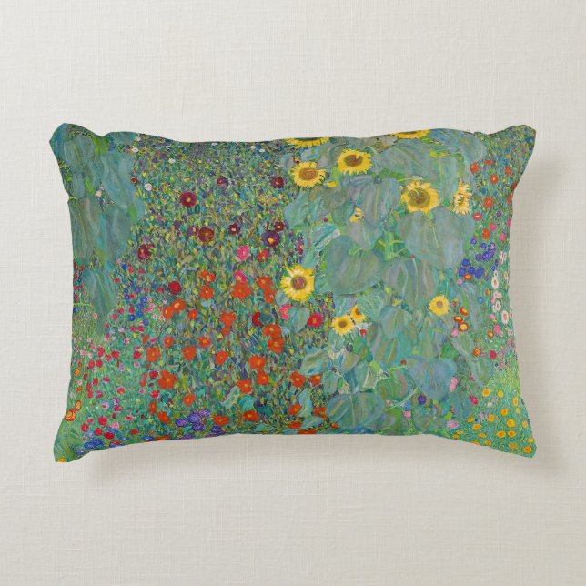 Gustav Klimt - Country Garden with Sunflowers Accent Pillow (Front)