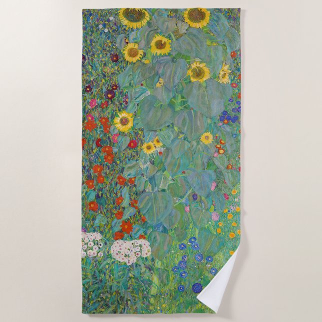 Gustav Klimt - Country Garden with Sunflowers Beach Towel (Front)