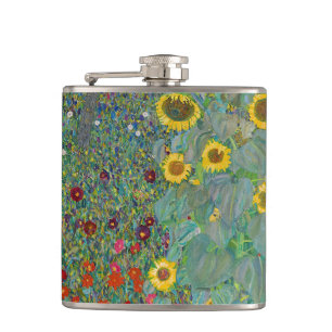 Gustav Klimt - Country Garden with Sunflowers Hip Flask