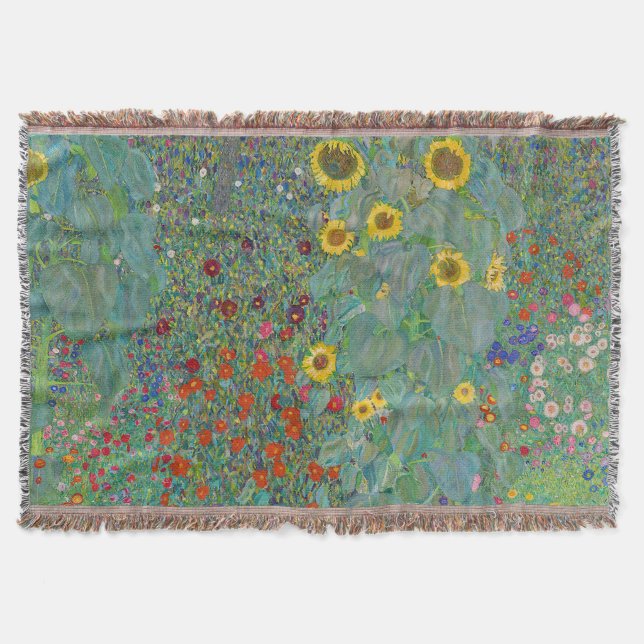 Gustav Klimt - Country Garden with Sunflowers Throw Blanket (Front)