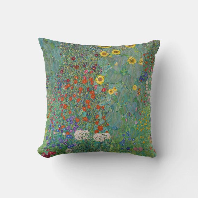 Gustav Klimt - Country Garden with Sunflowers Throw Pillow (Front)