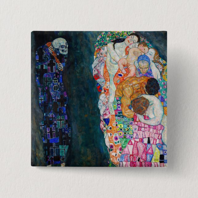 Gustav Klimt - Death and Life 2 Inch Square Button (Front)