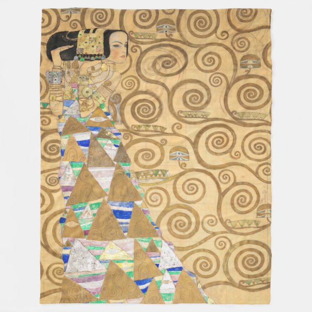 Gustav Klimt - Expectation, Stoclet Frieze Fleece Blanket (Front)