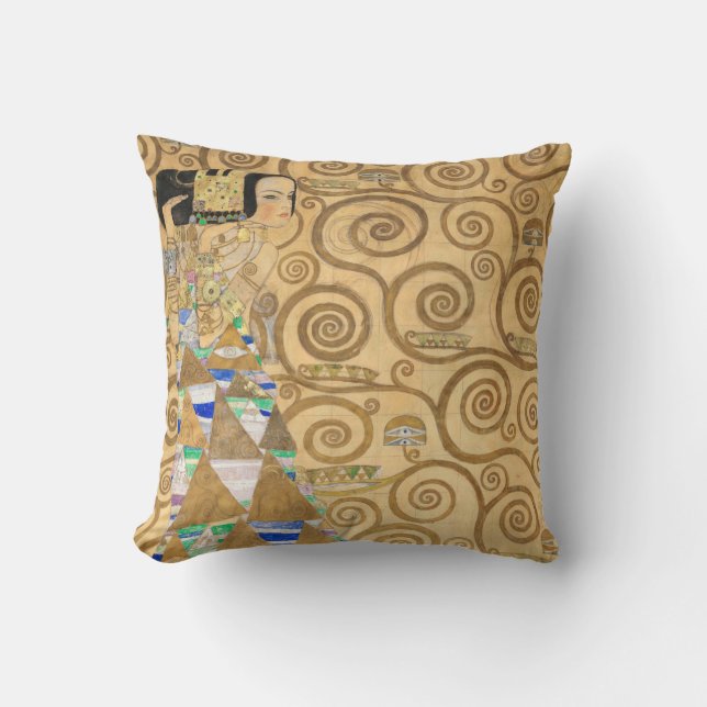 Gustav Klimt - Expectation, Stoclet Frieze Throw Pillow (Front)