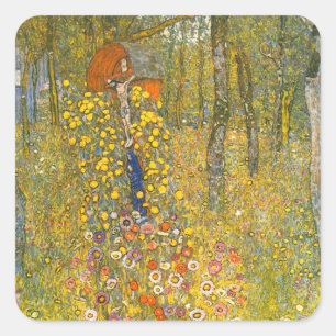 Gustav Klimt Farm Garden with Crucifix Square Sticker