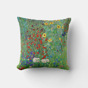 Gustav Klimt Farm Garden With Sunflowers Painting Throw Pillow