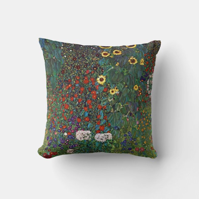 Gustav Klimt Farm Garden With Sunflowers Throw Pillow (Front)