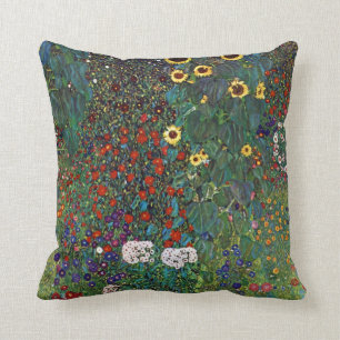 Gustav Klimt Farm Garden With Sunflowers Throw Pillow