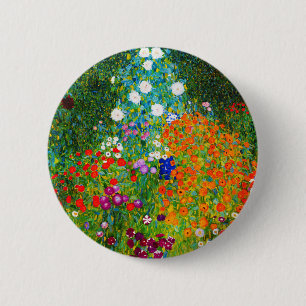 Gustav Klimt , "Farmhouse garden" 2 Inch Round Button