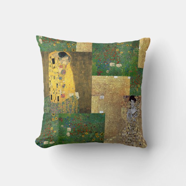 Gustav Klimt Fine Art Collage Throw Pillow (Front)