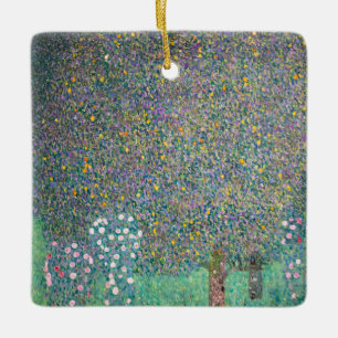 Gustav Klimt fine art - Rosebushes under the Trees Ceramic Ornament
