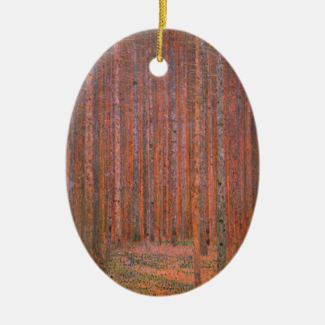 Gustav Klimt Fir Forest Tannenwald Red Trees Ceramic Ornament (Front)