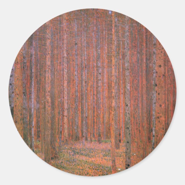 Gustav Klimt Fir Forest Tannenwald Red Trees Classic Round Sticker (Front)