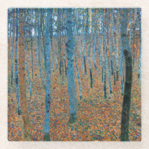 Gustav Klimt Fir Forest Tannenwald Red Trees Glass Coaster
