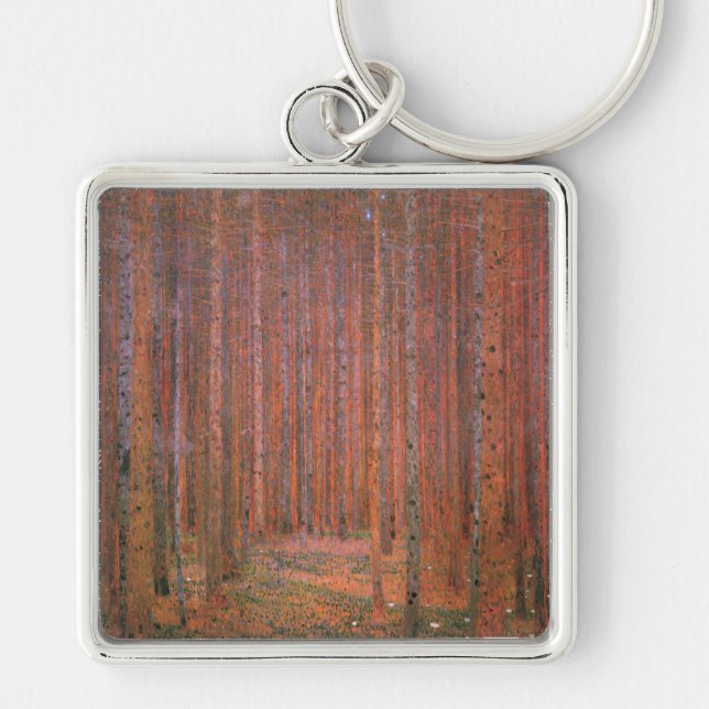 Gustav Klimt Fir Forest Tannenwald Red Trees Keychain (Front)