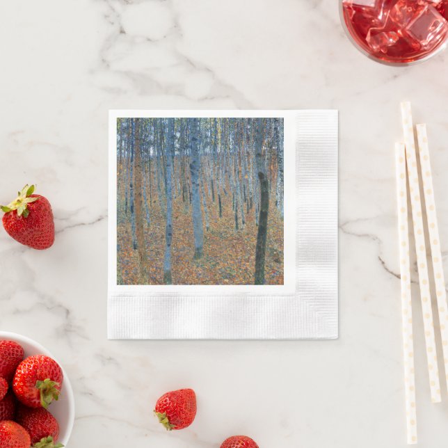 Gustav Klimt Fir Forest Tannenwald Red Trees Napkin (Insitu)