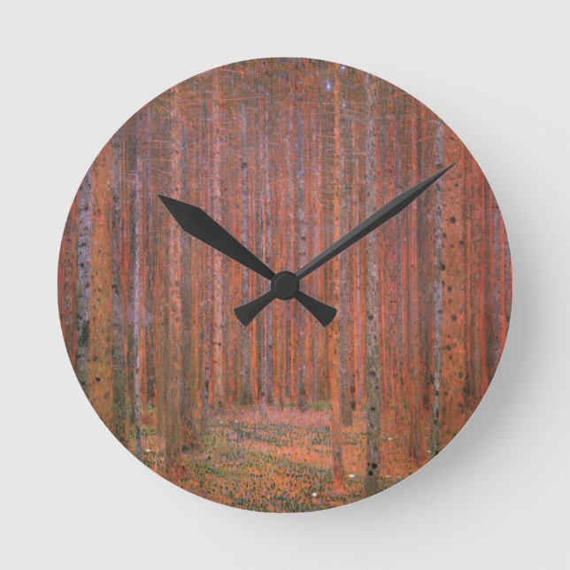 Gustav Klimt Fir Forest Tannenwald Red Trees Round Clock (Front)