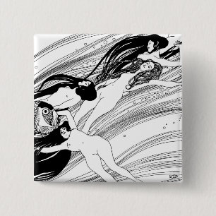 Gustav Klimt - Fish Blood Surreal Japanese Art 2 Inch Square Button