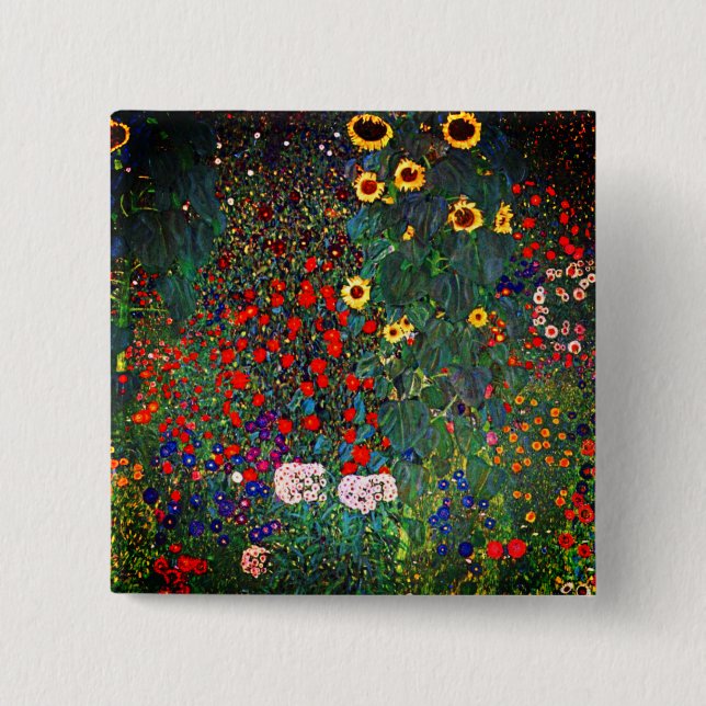 Gustav Klimt Flower Garden 2 Inch Square Button (Front)